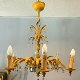 Glass chandelier and patinated sheet metal Six arms of light XX century