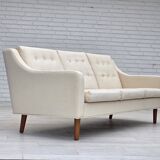 1970s, 3-seater Danish sofa, beige/white furniture wool, teak wood legs.