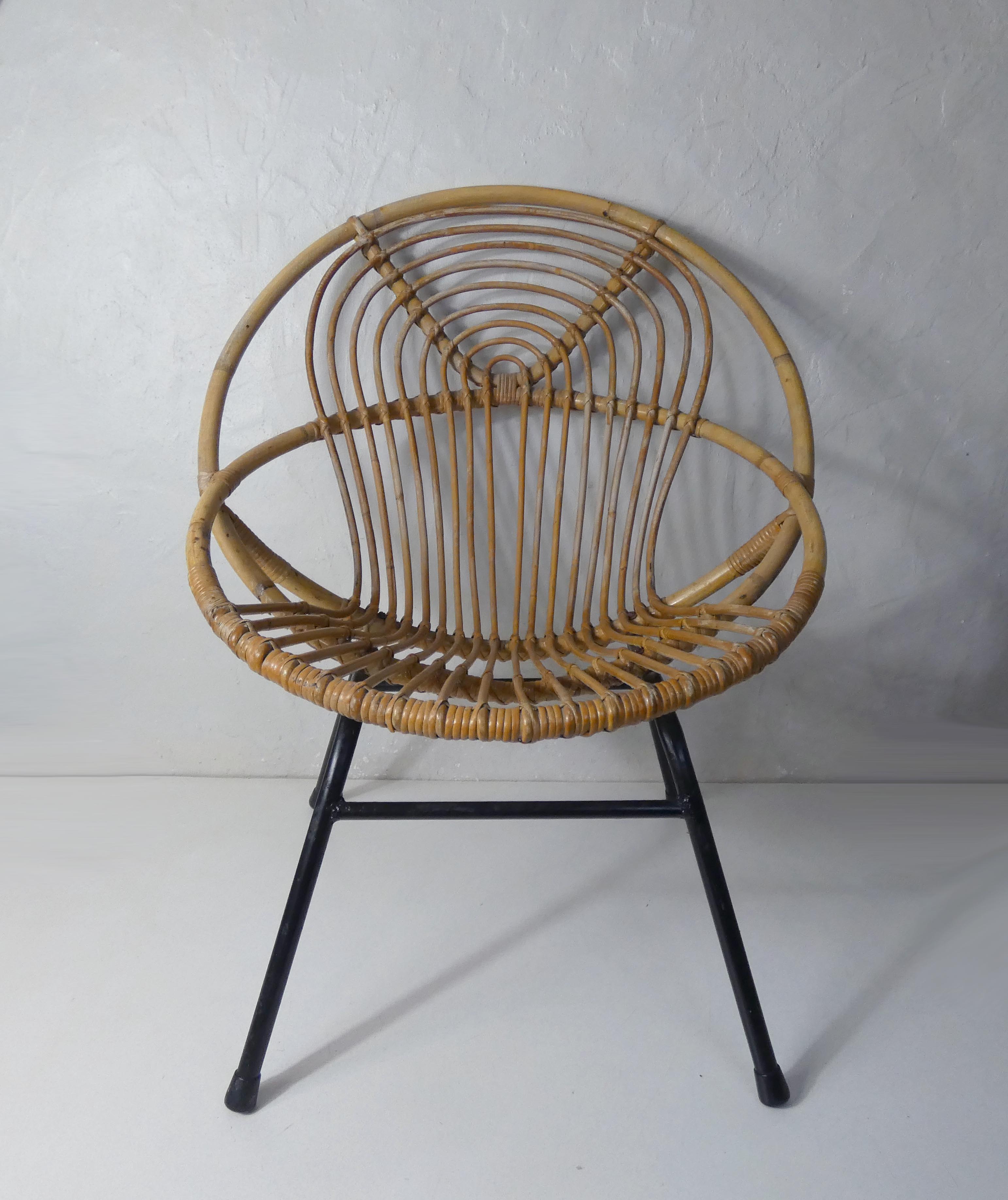 Armchair rattan shell metal