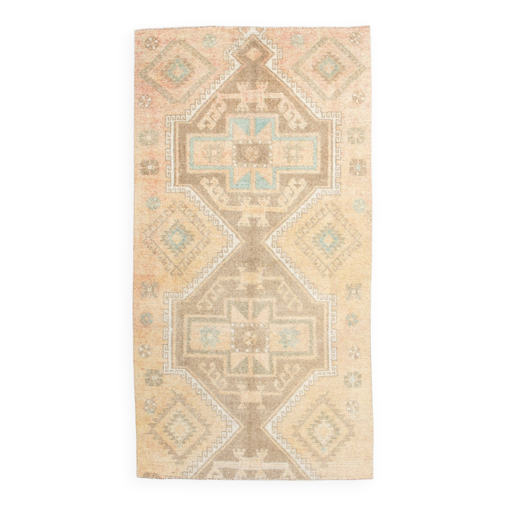 4x7 Soft Beige & Brown Oushak Vintage Rug 109x207Cm