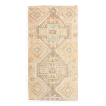 4x7 Soft Beige & Brown Oushak Vintage Rug 109x207Cm
