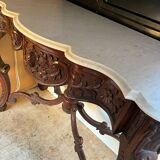 Console in carved solid oak and marble top