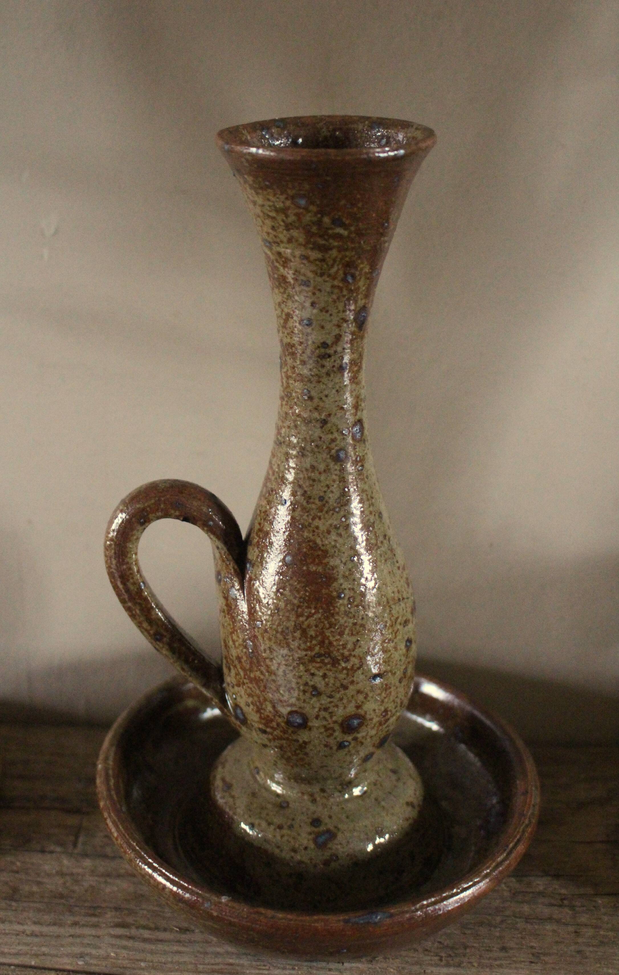 Vintage rat cave pyrite stone candlestick