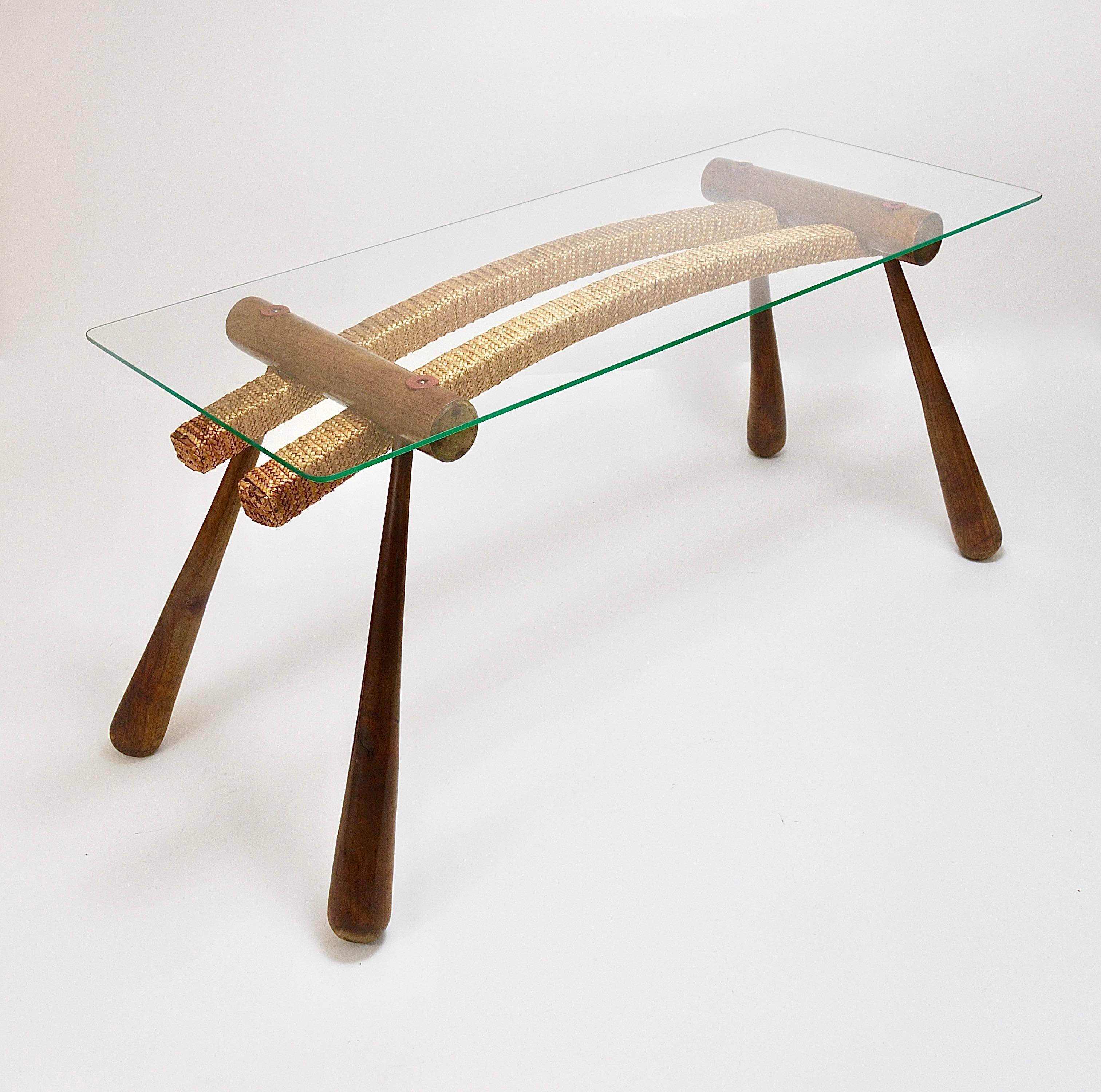 Mid-century side table by Max Kment, maple, cord, Austria, 1950s