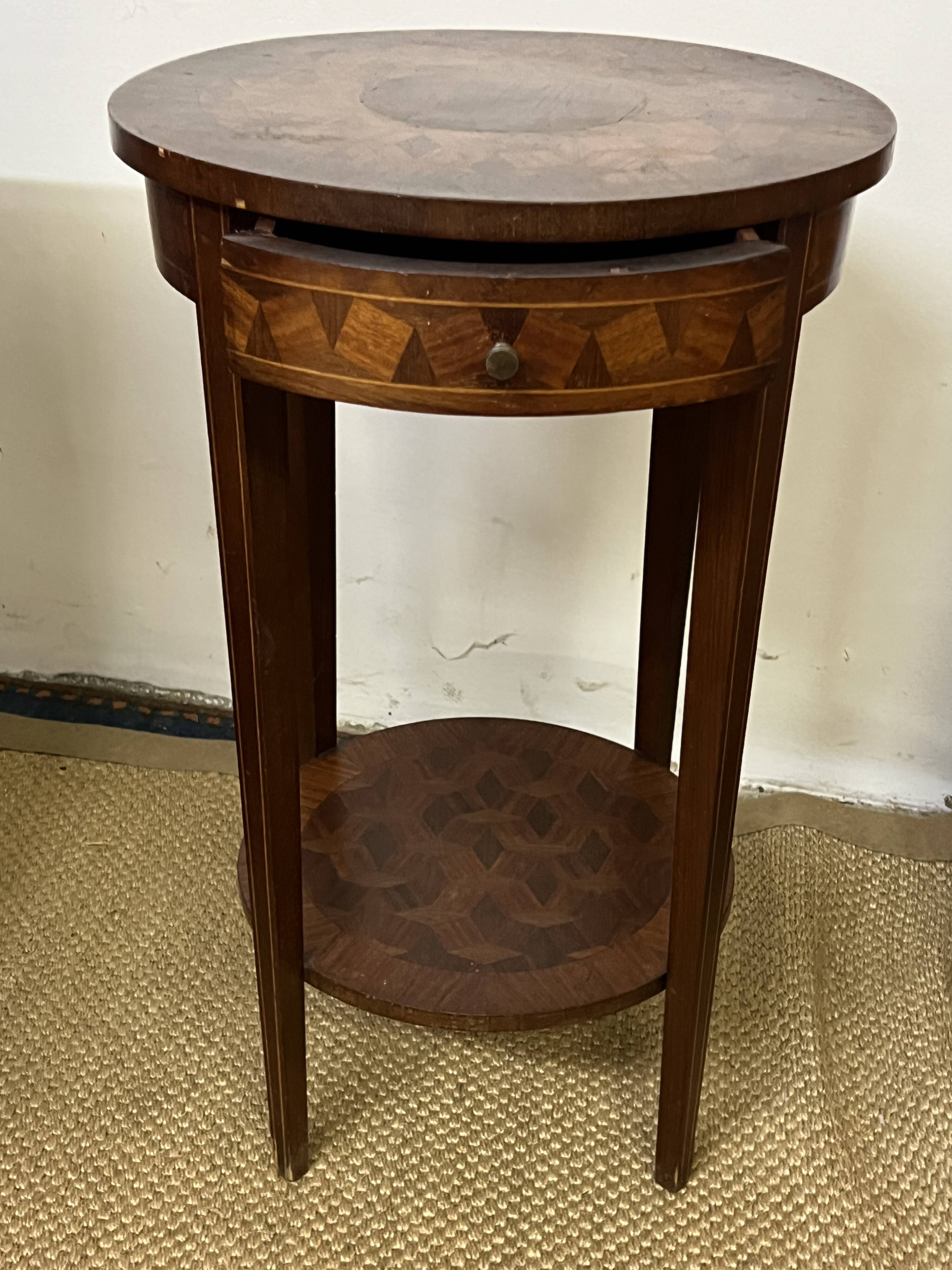 Pedestal table / Round seat in wood marquetry