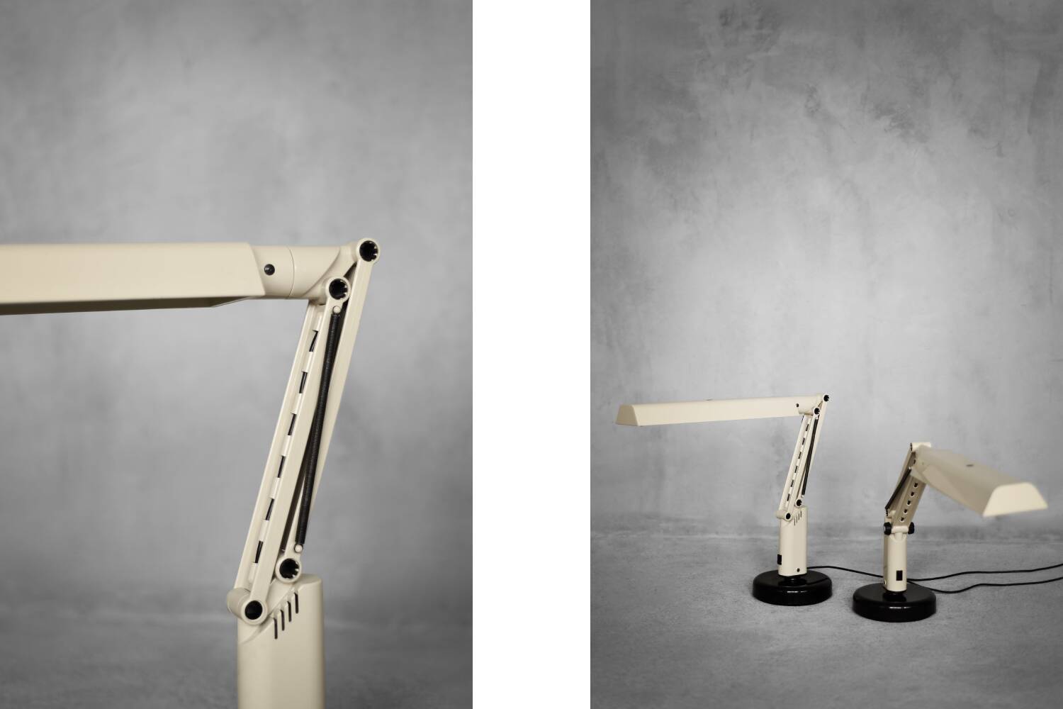 Beige plastic table lamp Lucifer, mid-century modern Scandinavian style.