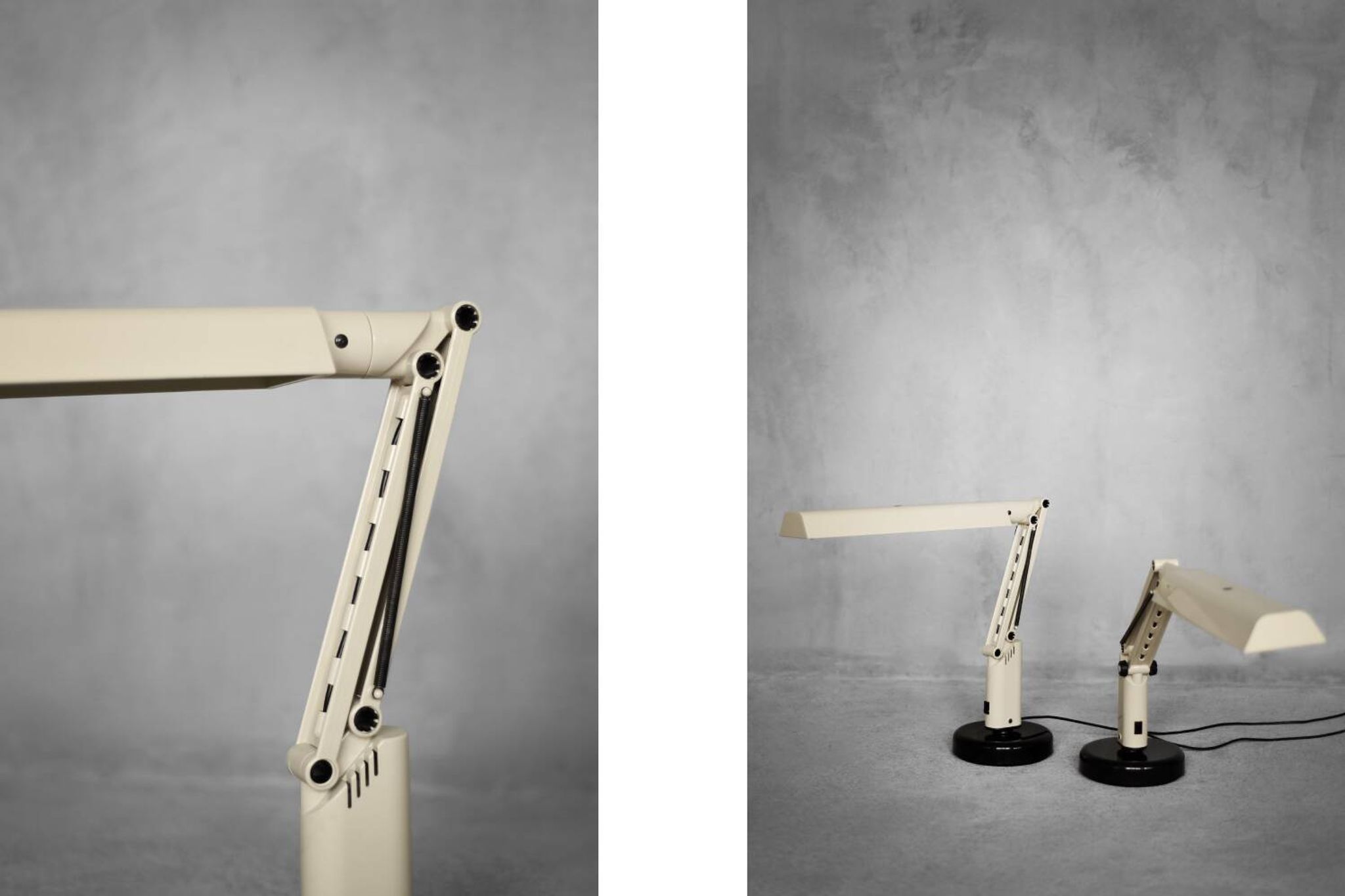 Beige plastic table lamp Lucifer, mid-century modern Scandinavian style.