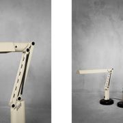 Beige plastic table lamp Lucifer, mid-century modern Scandinavian style.