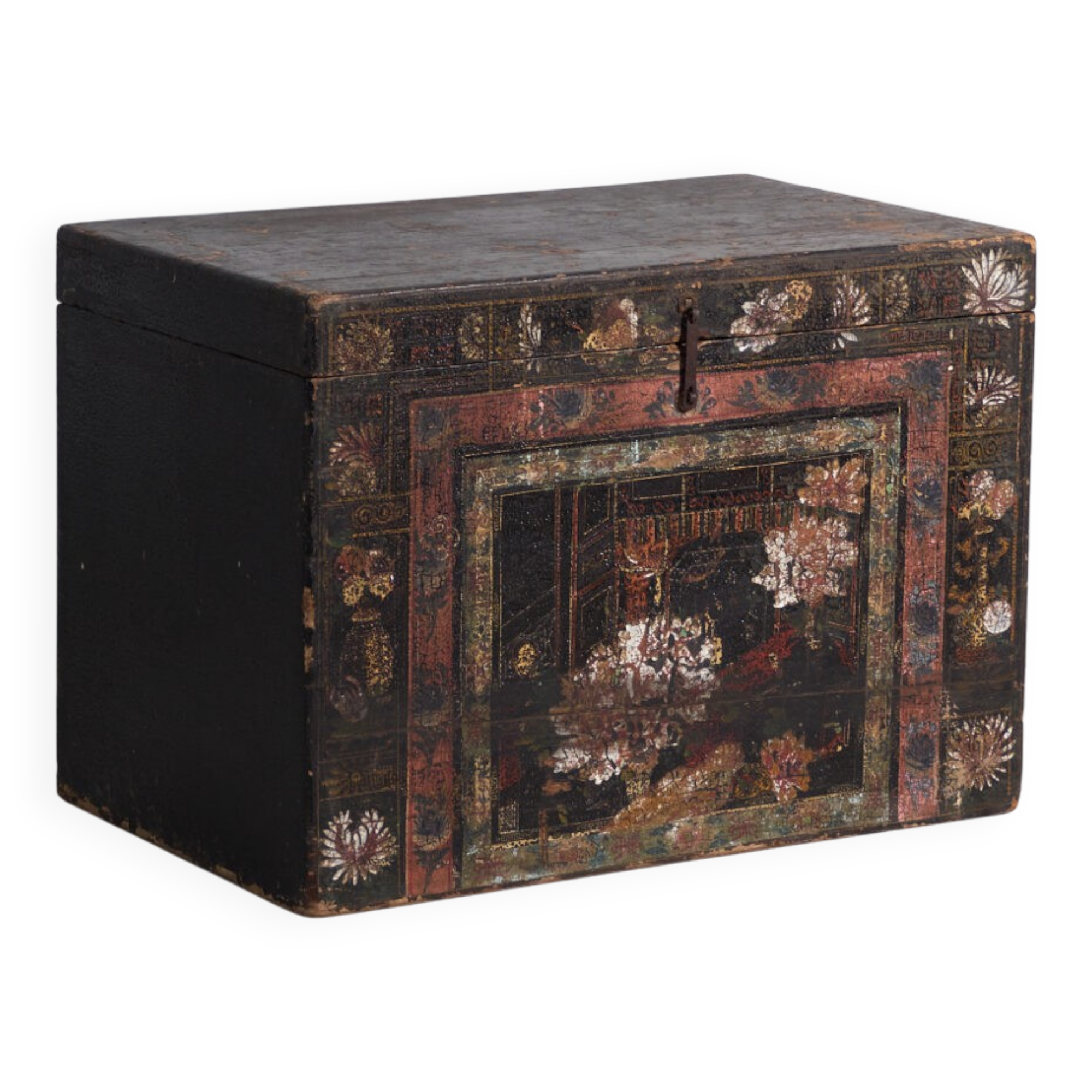 Antique chest painted in pine wood – China, around 1900