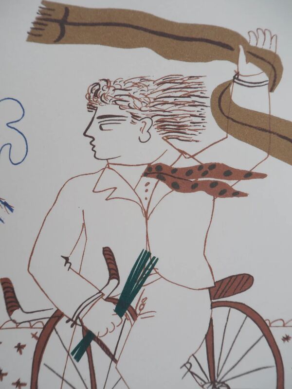 Alekos FASSIANOS : Homme élégant à vélo, Lithographie signée