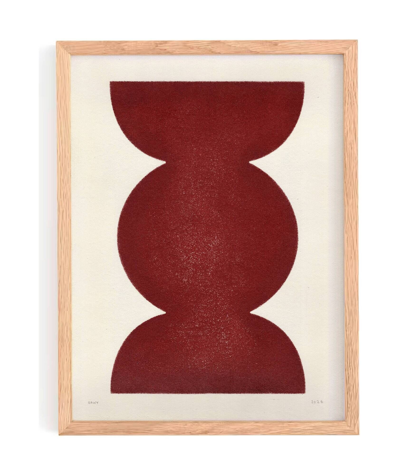 Duo of abstract paintings in burgundy on paper signed Eawy.
