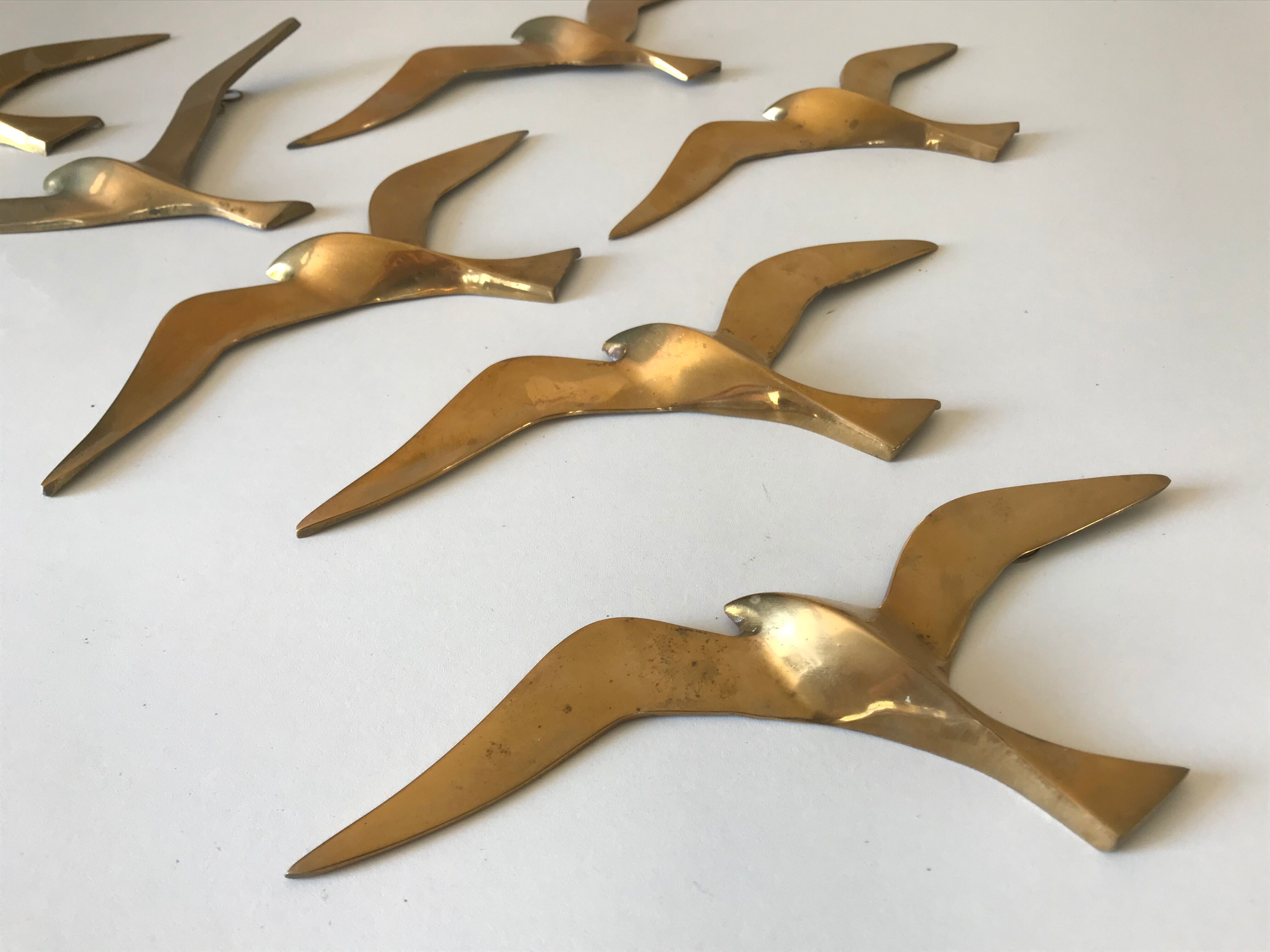 Lot de 7 oiseaux laiton vintage 1960