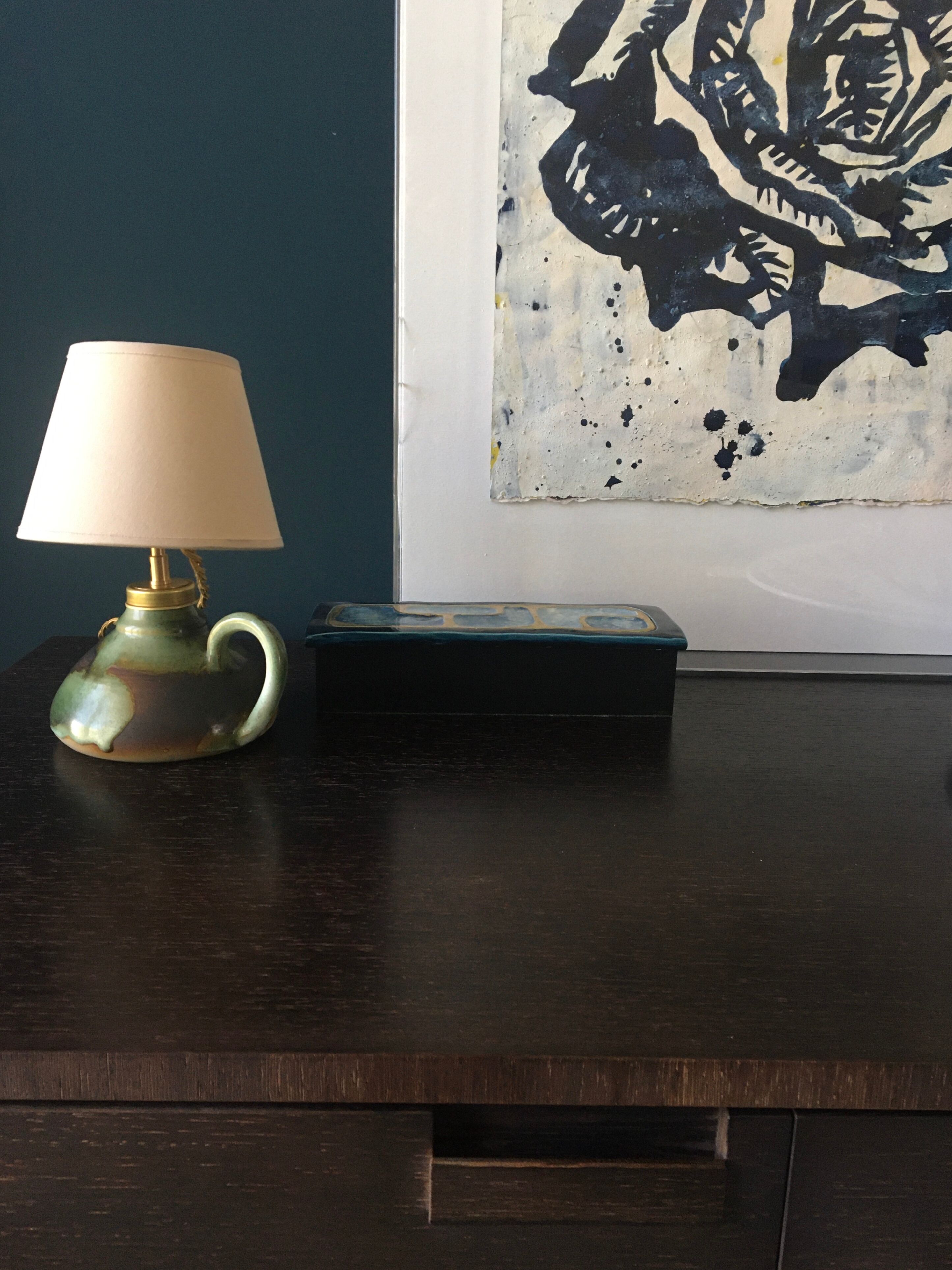 Lampe céramique, abat jour et câble tressé 2m