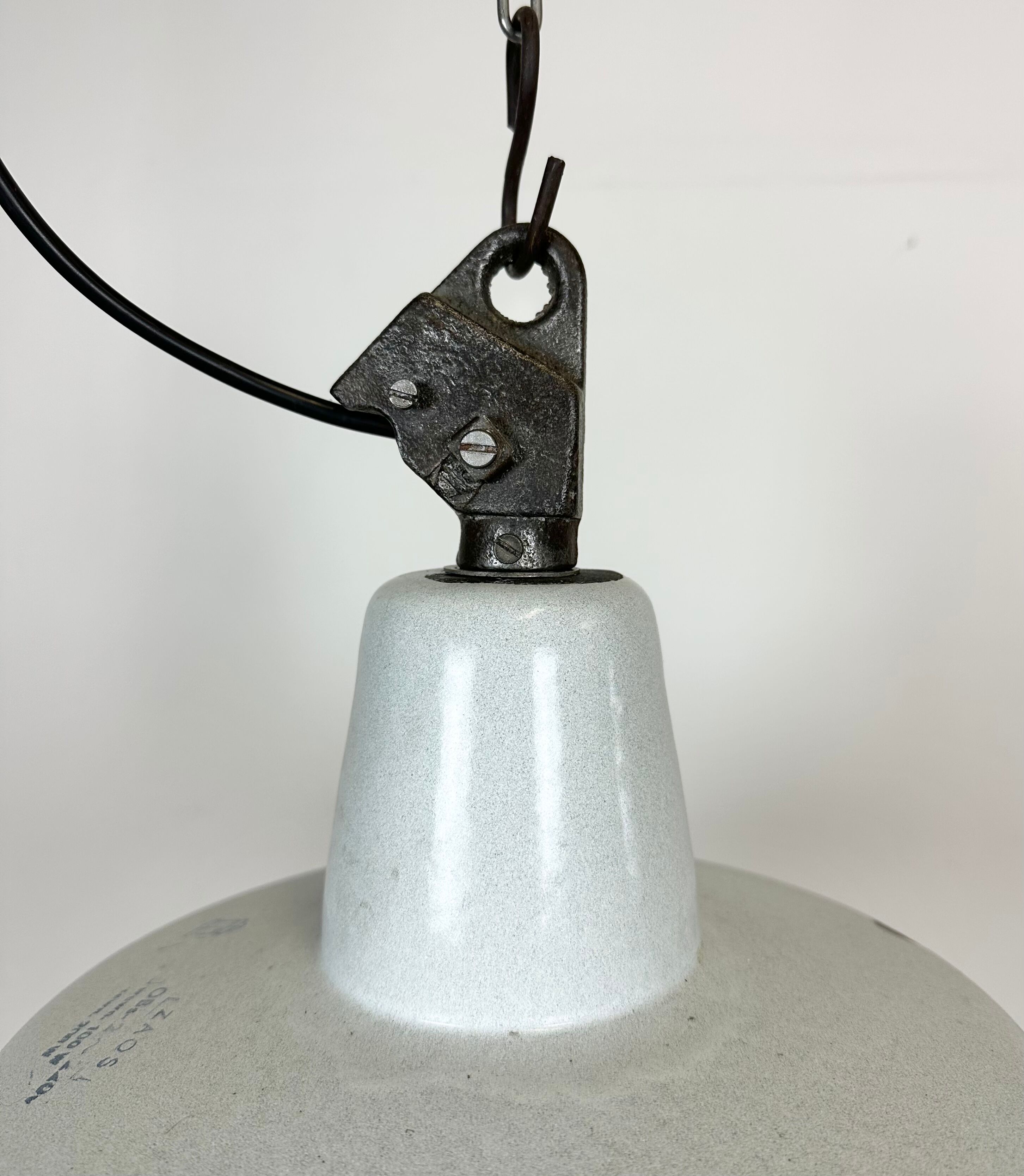 Industrial White Enamel Factory Lamp with Cast Iron Top, 1960s