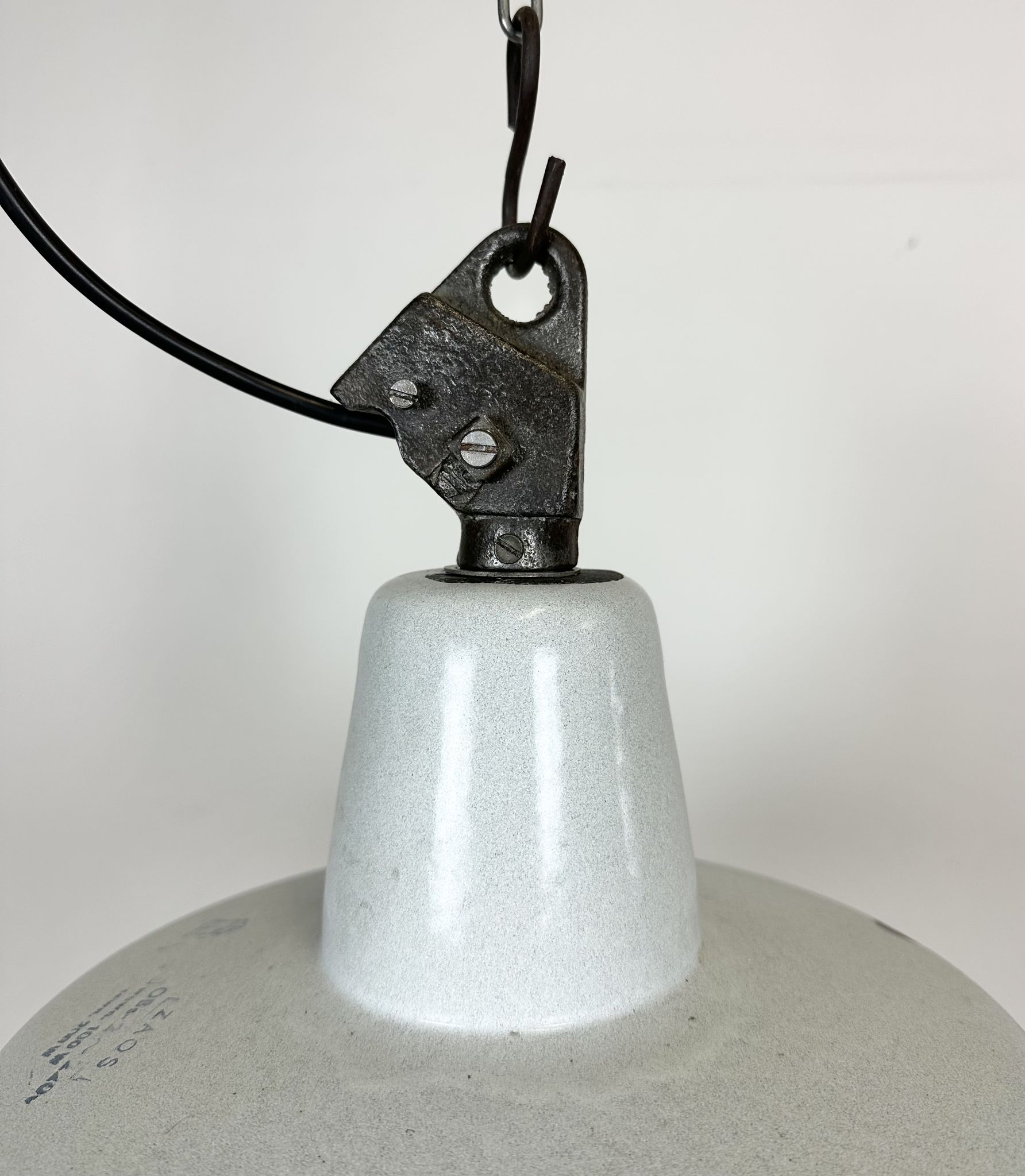 Industrial White Enamel Factory Lamp with Cast Iron Top, 1960s