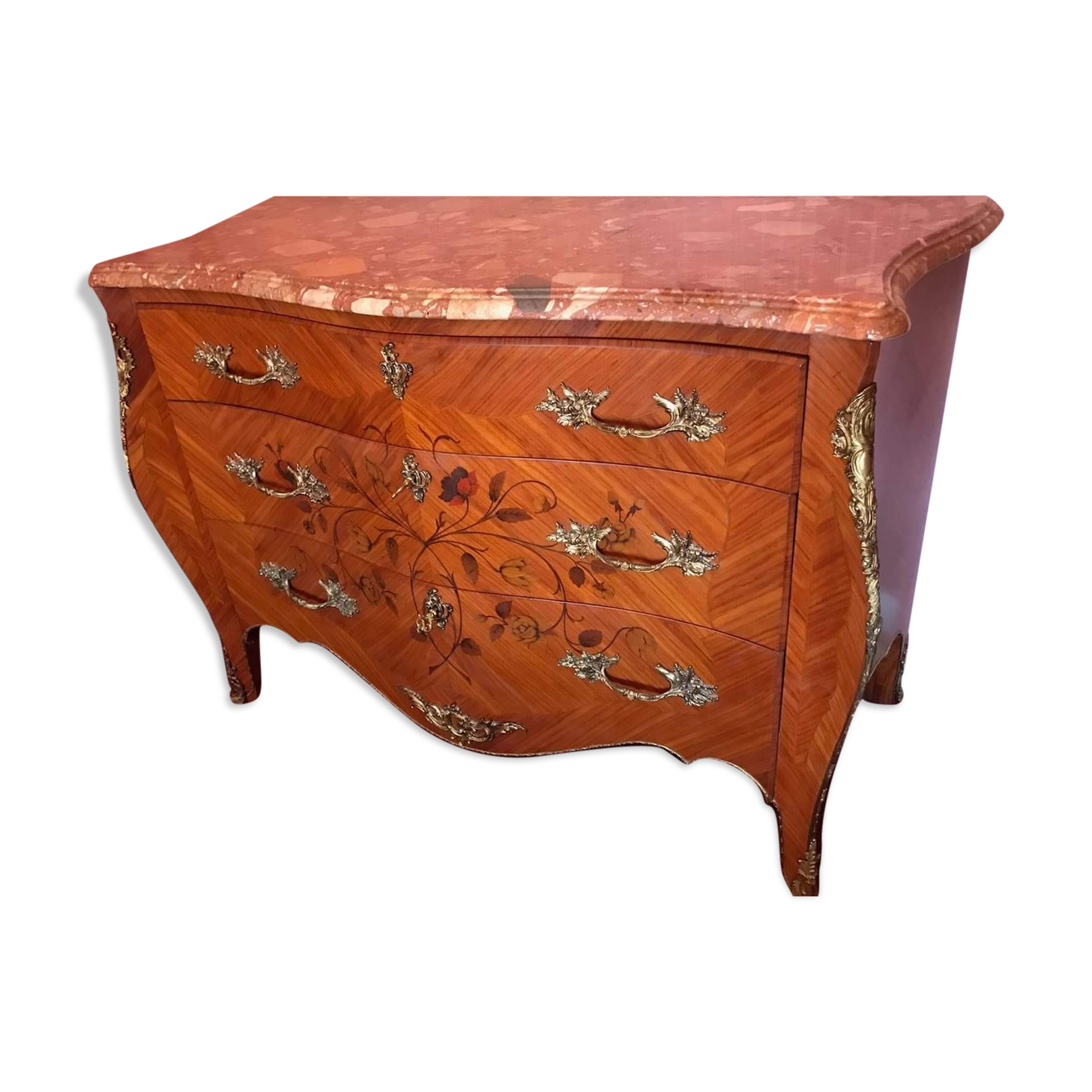 Commode Louis XV, Bois de rose et marquetterie