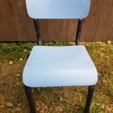 Chaise enfant style mullca tube metal noir + assise & dossier bois vintage #a663