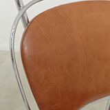 Set of 4 French chairs in camel brown imitation leather and chrome 1960