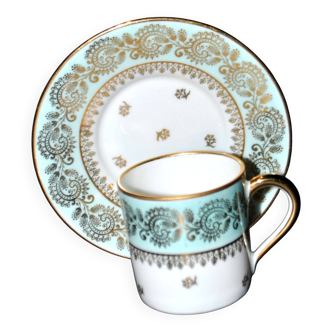 Light blue and gold Limoges porcelain litre cup signed Porcelaine d’Art PP.
