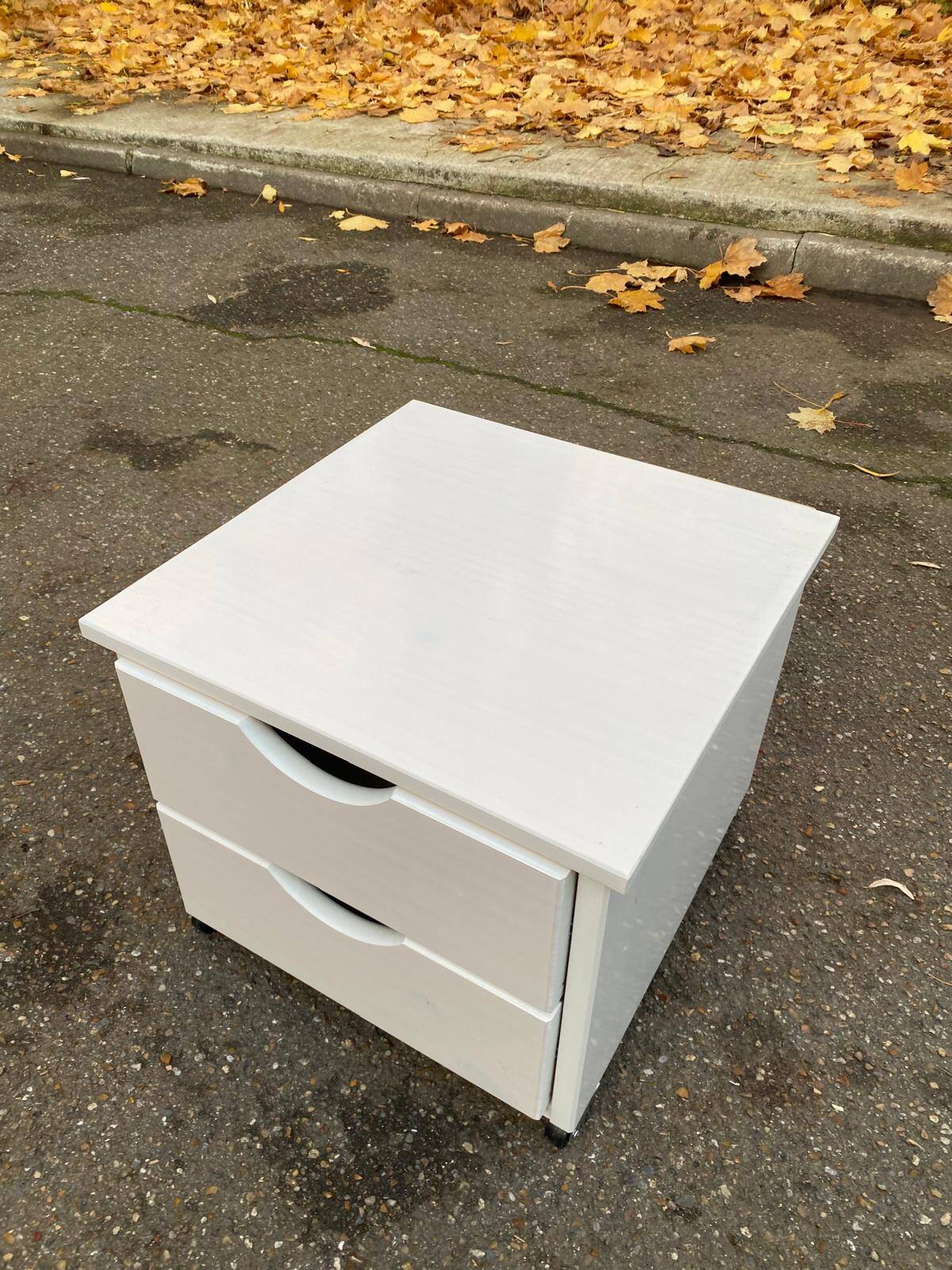 Scandinavian bedside table in solid beige wood with 2 drawers