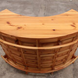Brutalist mid-century wooden bar with 3 bar chairs, 1970s