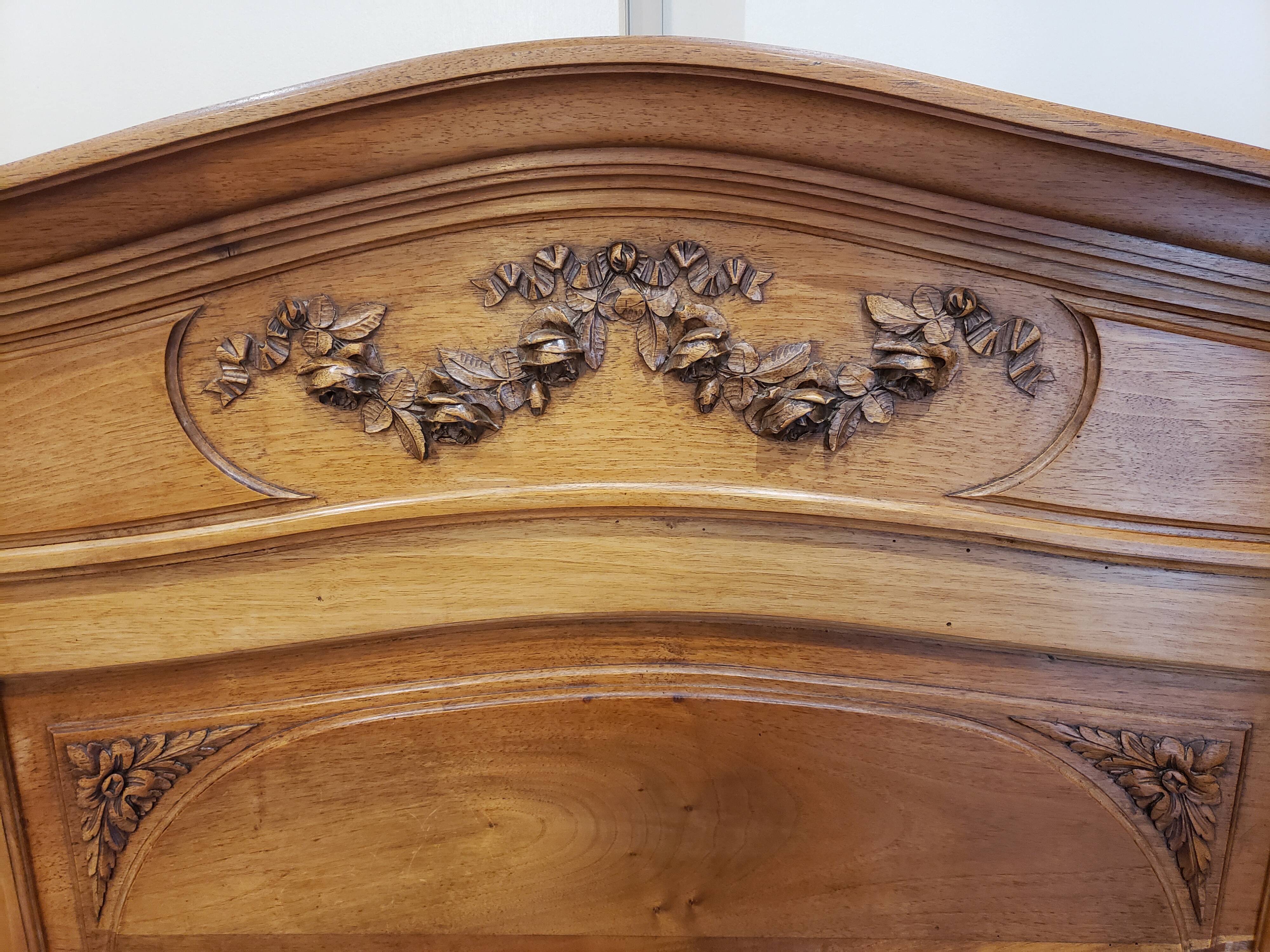 Vintage old walnut bed carved late nineteenth century