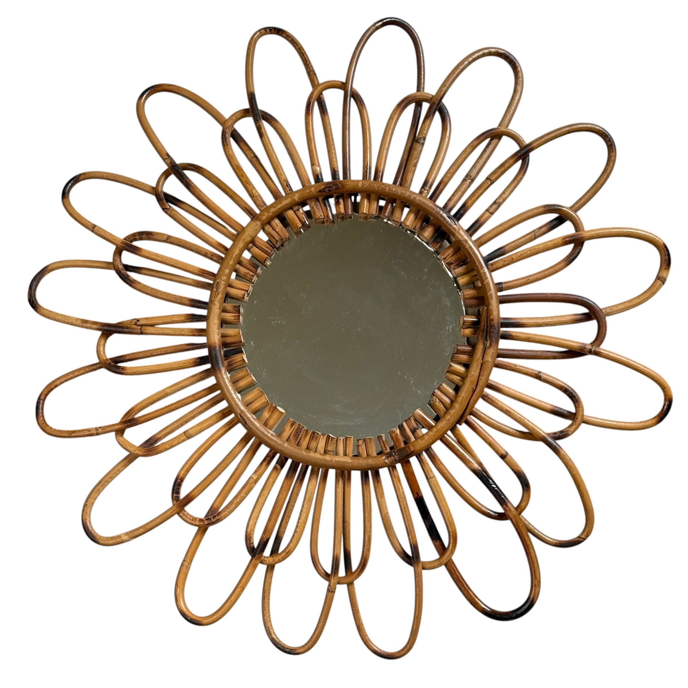 1950s rattan sun mirror France