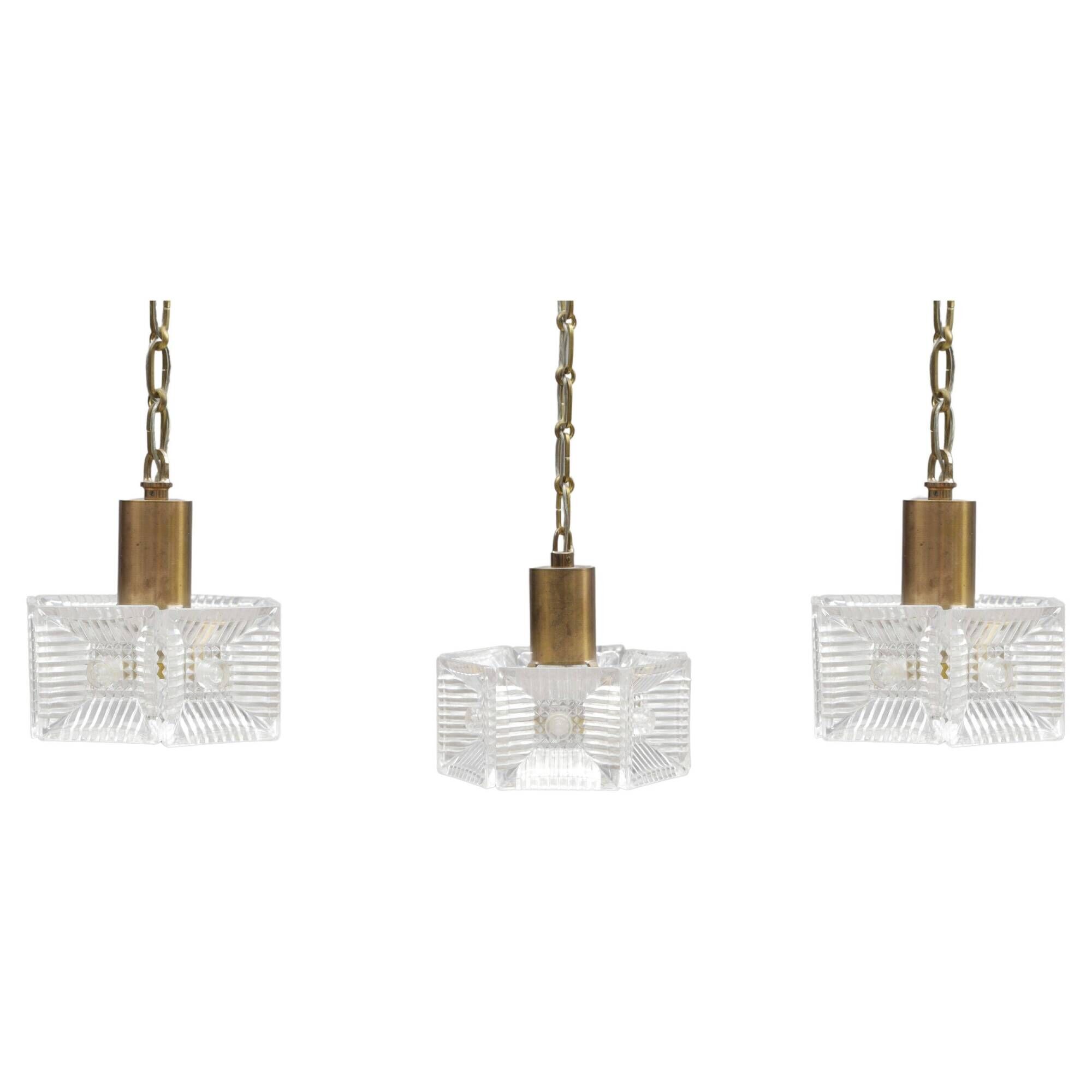 Ceiling light by Carl Fagerlund for Orrefors, brass and moulded glass, Sweden 1960.