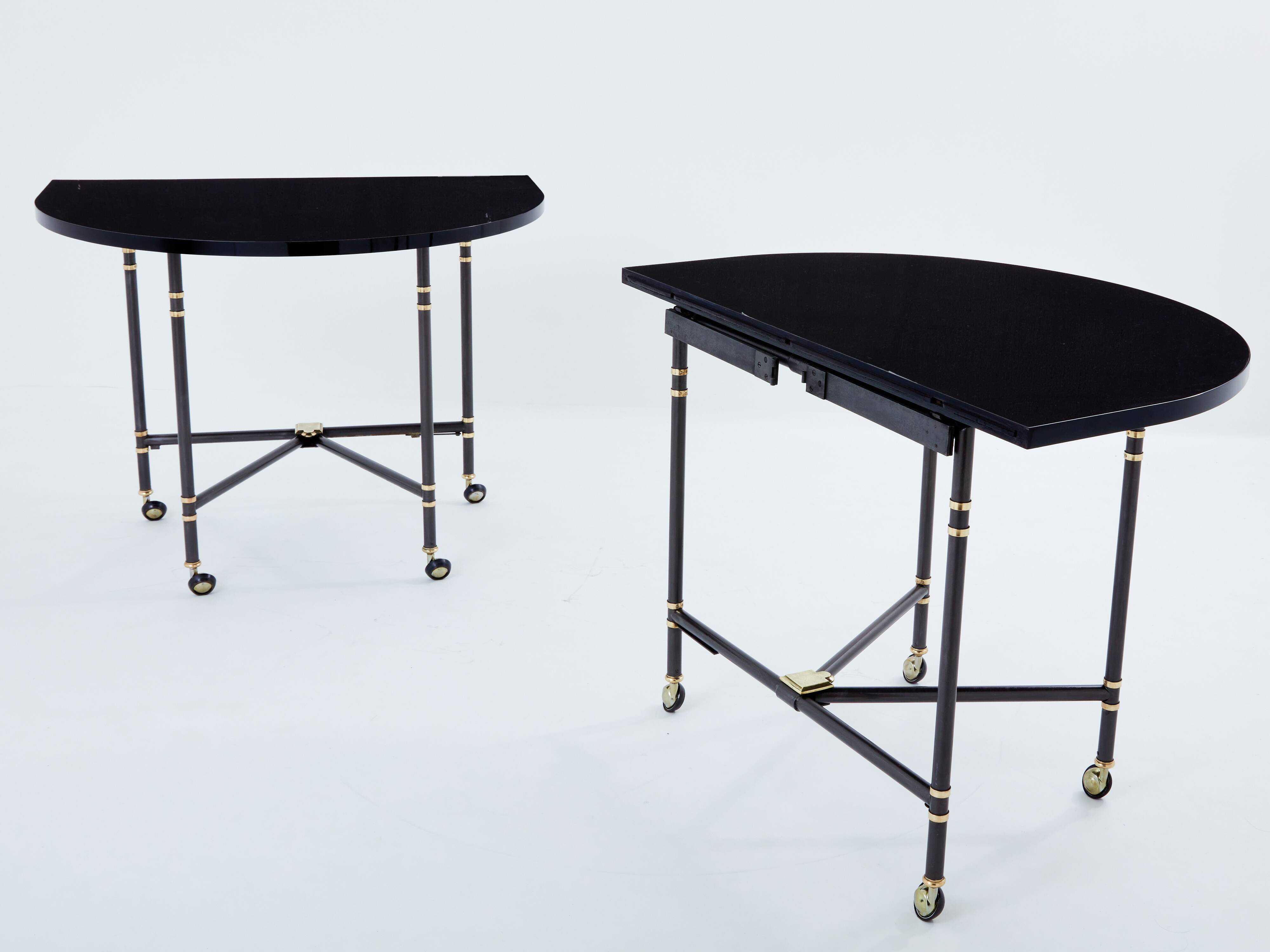 Maison Jansen Royal extendable black lacquer dining table 1960