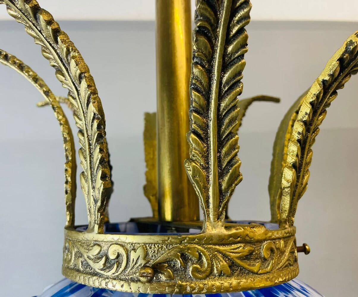 Large Portuguese blue glass crowned chandelier