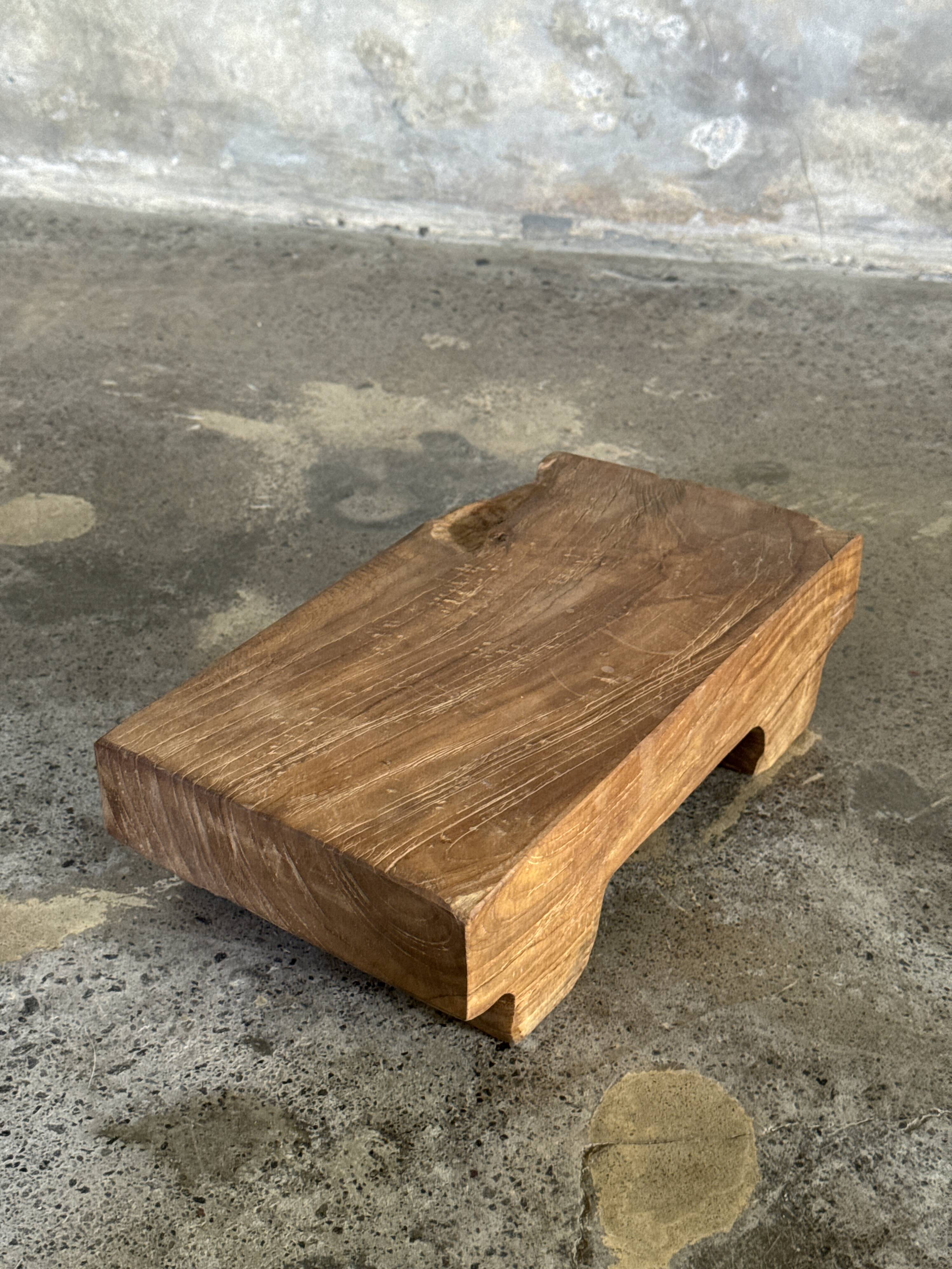 Small stool, accent stool in solid blond teak wabi-sabi L30 W8.5 H6.
