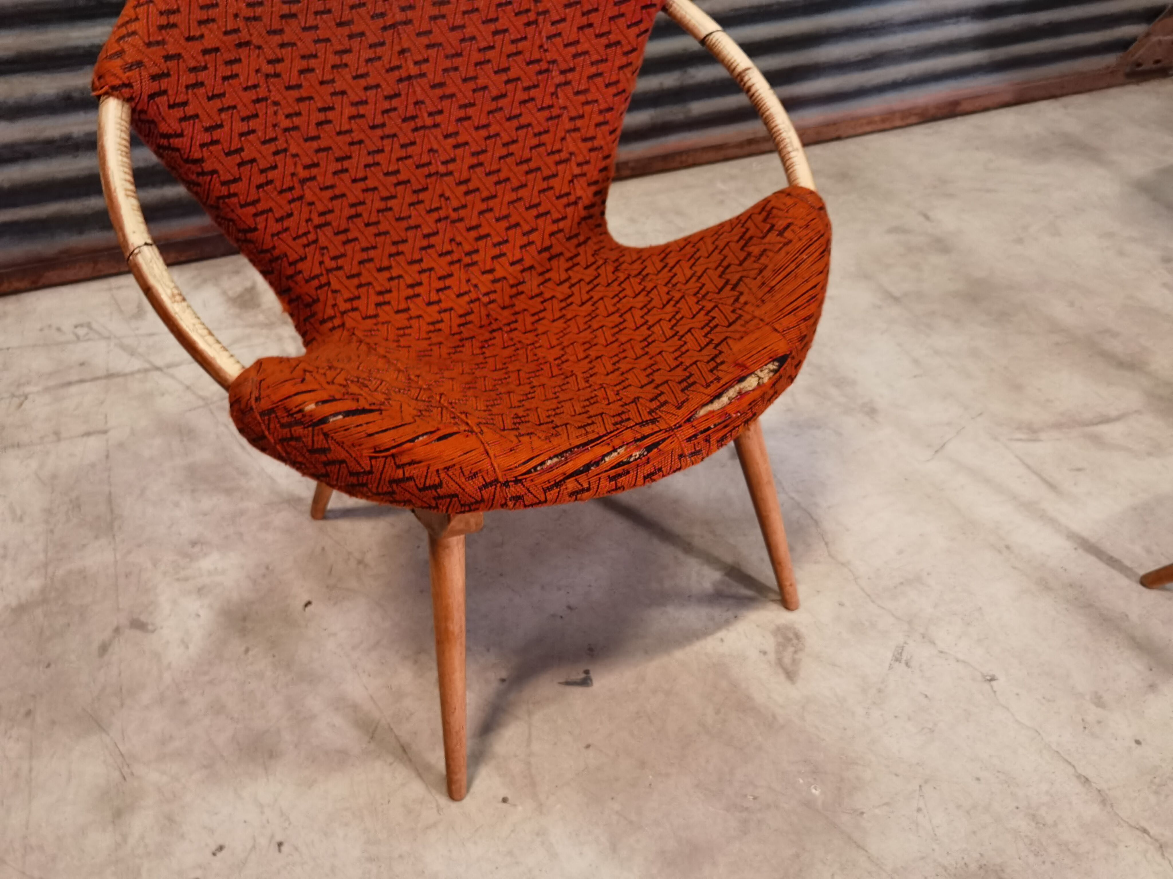 Czechoslovak shell armchair rattan wood fabric