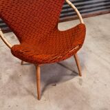Czechoslovak shell armchair rattan wood fabric