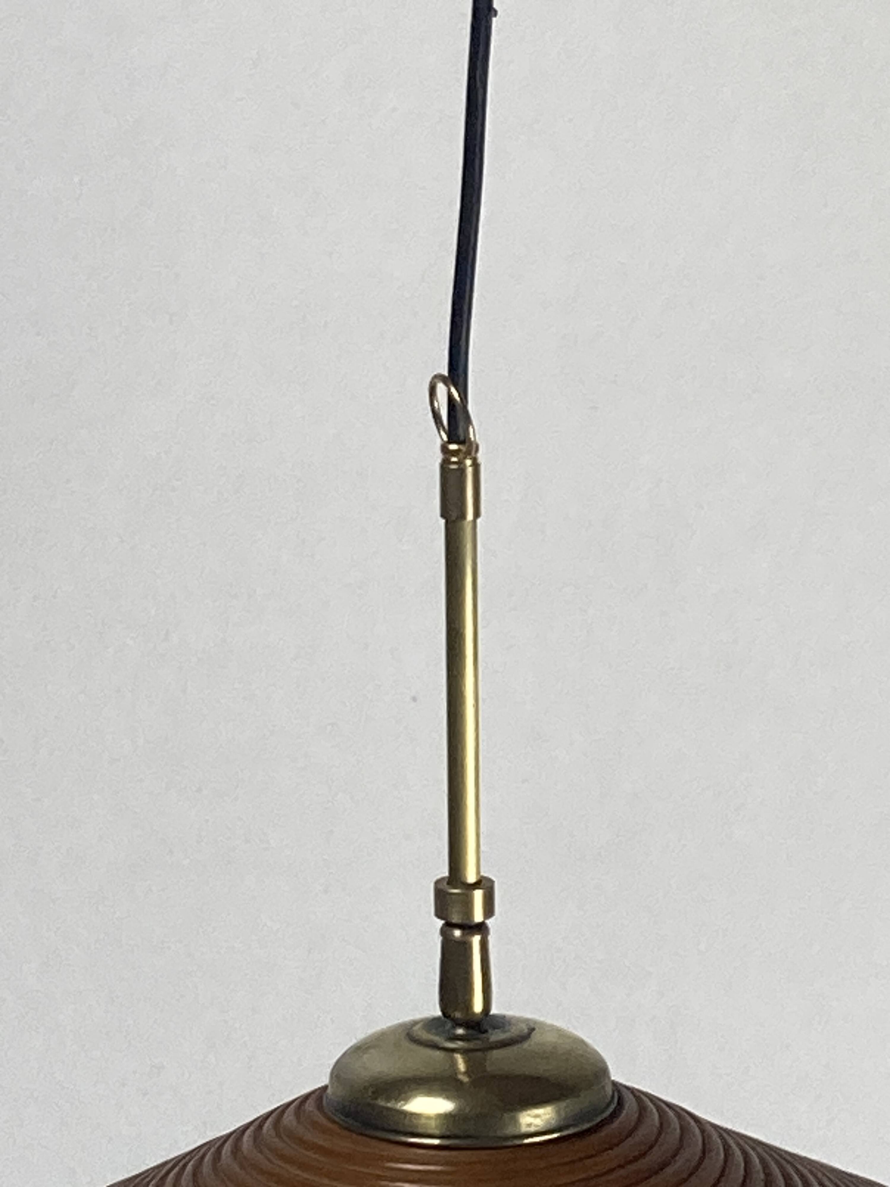 Pencil Split Reed, Rattan, Bamboo & Brass hanging Pendant Lamp, 1970s