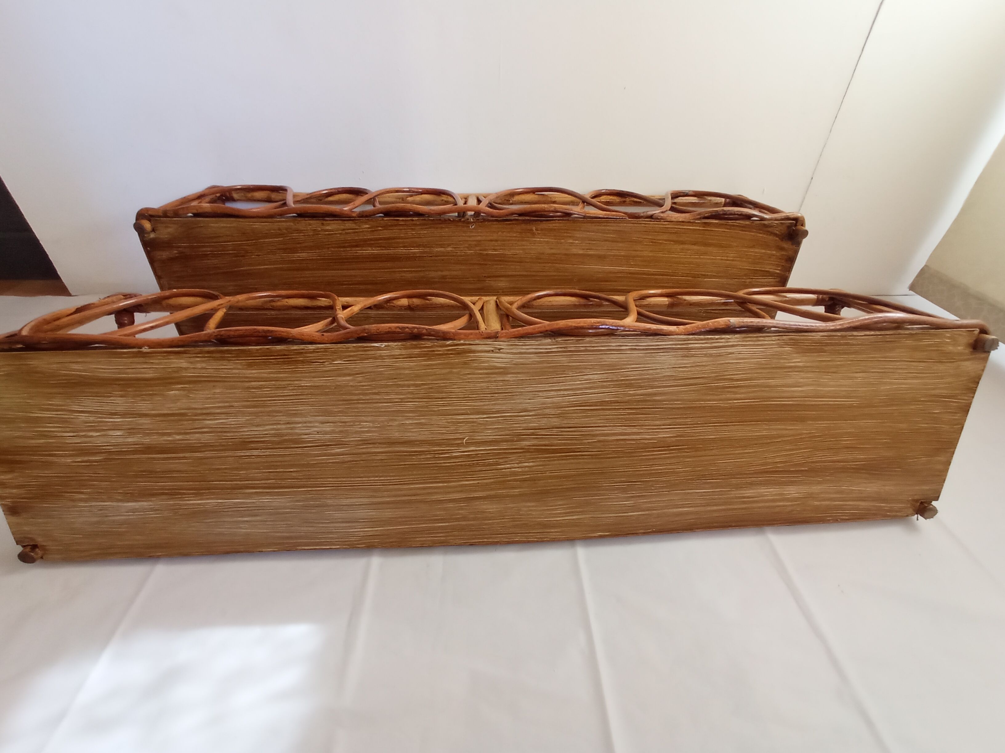 Pair of bamboo and rattan shelves