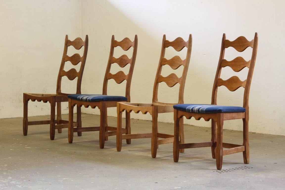 Vintage 1960s Danish Brutalist Oak High Back Chairs style of Henning Kjærnulf