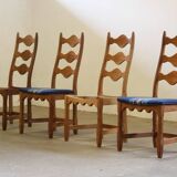 Vintage 1960s Danish Brutalist Oak High Back Chairs style of Henning Kjærnulf