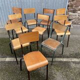 Lot de 10 chaises industrielles école dépareillées vintage mullca tube & bois french school chairs 6