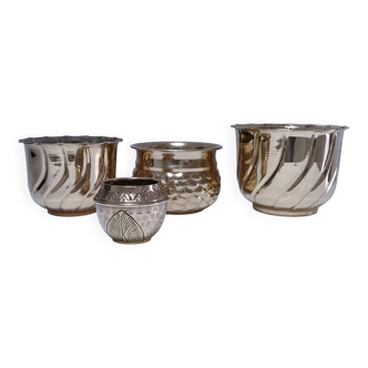 four vintage brass cache-pots