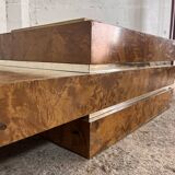 RocheBobois coffee bar table in elm burl and brass, 1970s