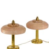 Pair of mushroom bedside lamps, pink Clichy glass.