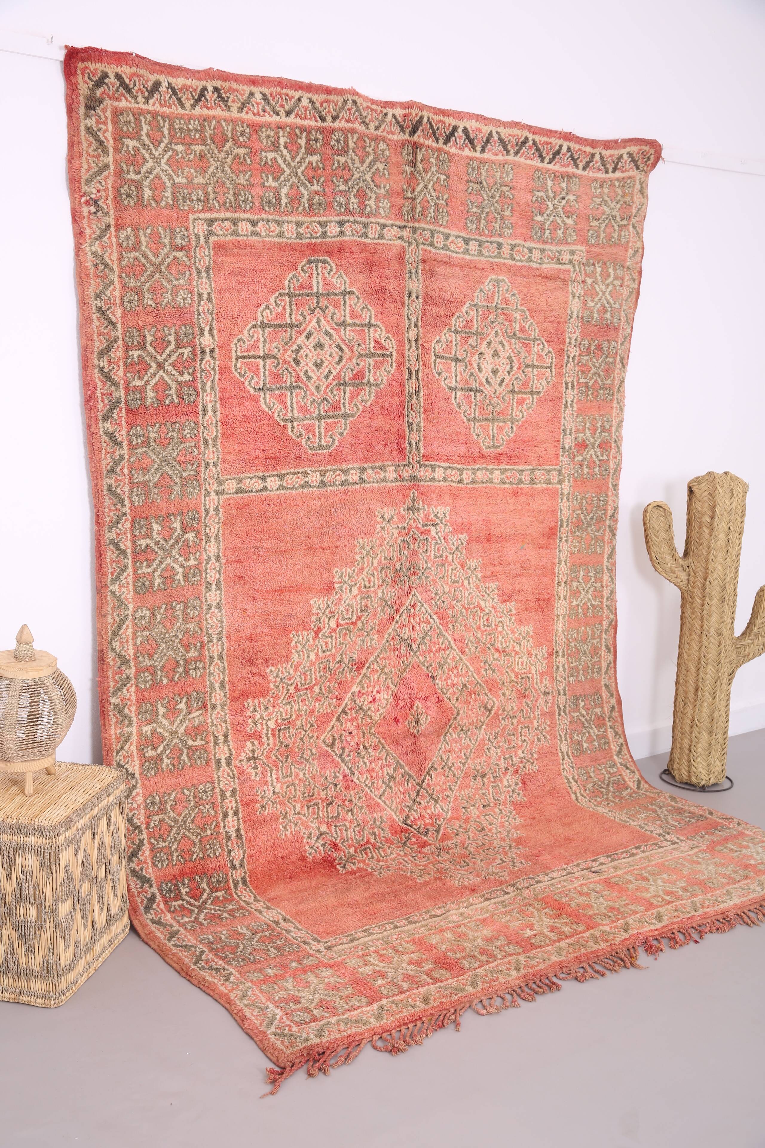 Pink Vintage Moroccan Rug 186 cm x 279 cm - Handmade Wool Rug - Berber Rug
