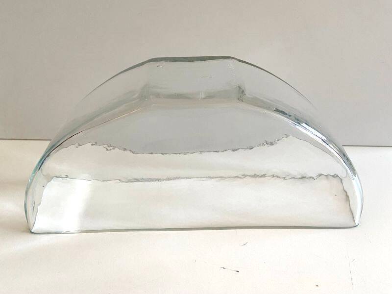 Vase Container Tealight Holder Thick Glass Hammered Half Moon Design