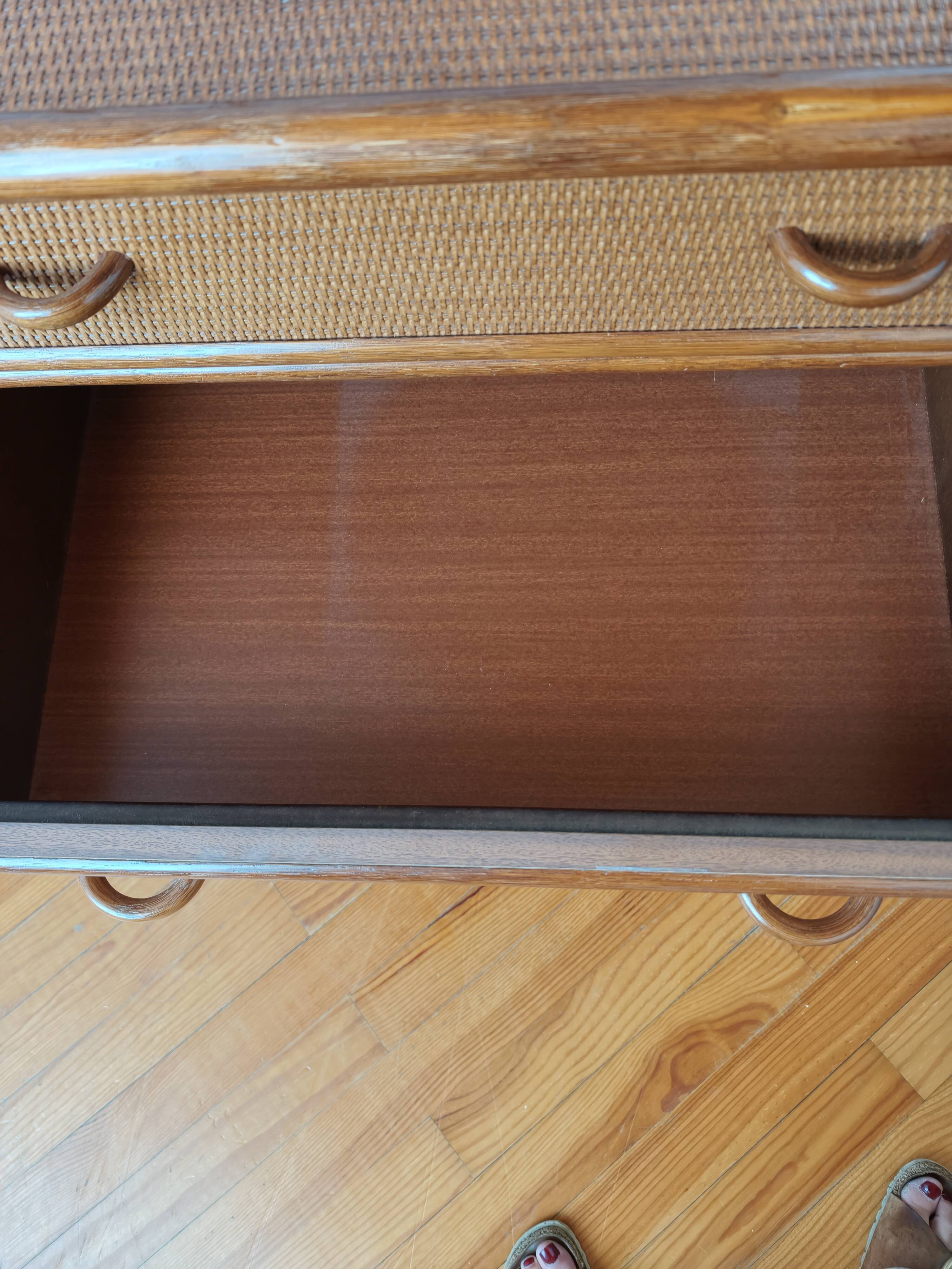 Vintage rattan and cane commode from the 1970s.