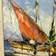 Huile sur toile marine Marcel Abougit Barques de pêcheurs Côte d'Azur