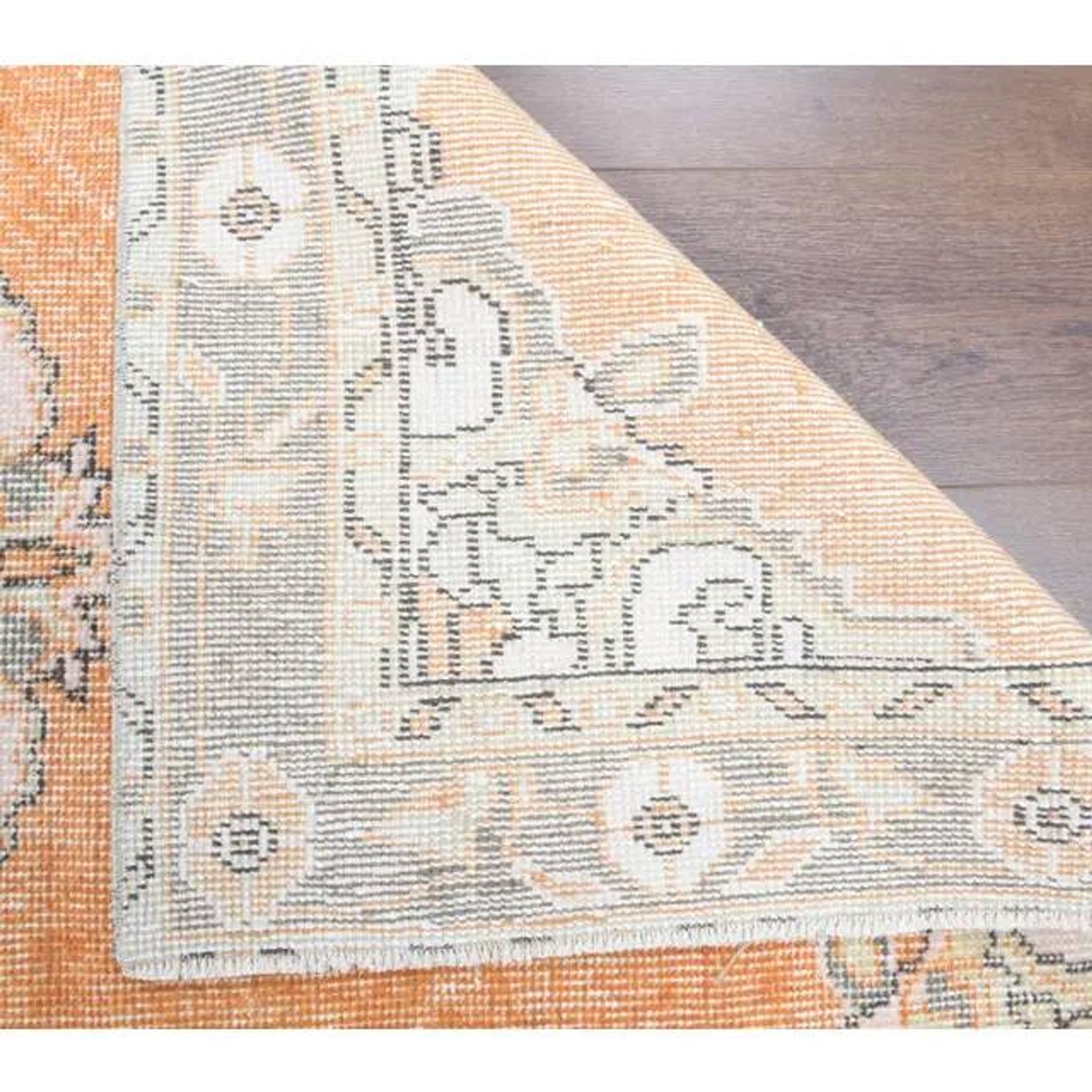 Vintage Turkish Oushak Handmade Wool Cotton Orange Runner Rug 101x339