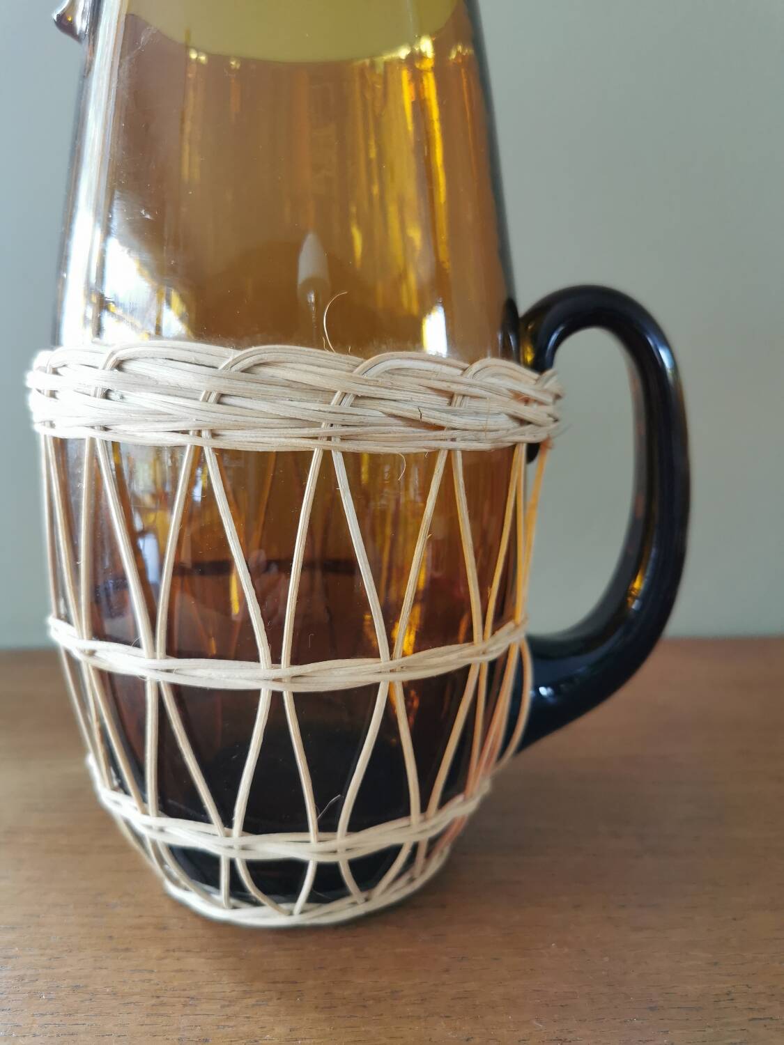 Vintage glass and wicker orangeade set