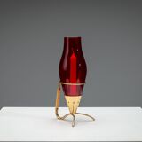 Gunnar Ander candleholder in brass, glass and rattan for Ystad Metall