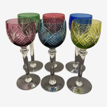 Ensemble de 6 verres à vin du Rhin Saint Louis en couleur