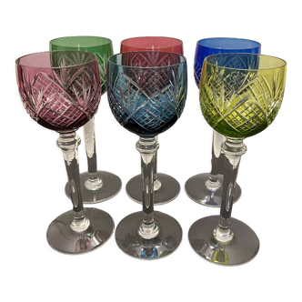 Ensemble de 6 verres à vin du Rhin Saint Louis en couleur